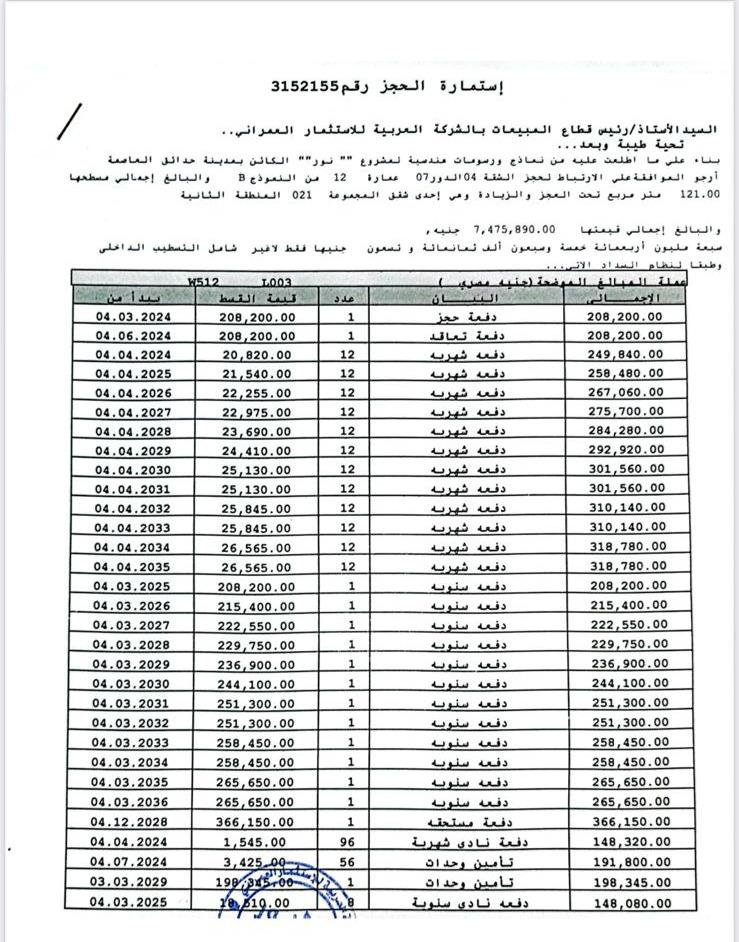 شقة فى مشروع نور - حدائق العاصمة الادارية 121 م2 بحرى للبيع تقسيط كود 54447 - صورة 1