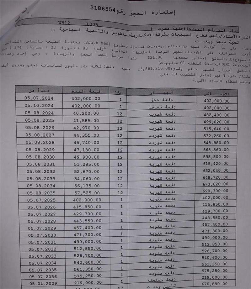 شالية فى ساوث ميد 121 م2 بحري وغربي للبيع تقسيط كود 52041 - صورة 1
