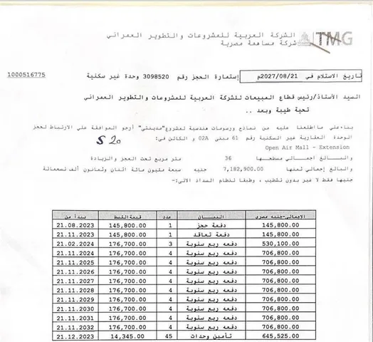 محل تجارى فى مدينتى 36 م2 للبيع تقسيط كود 54192