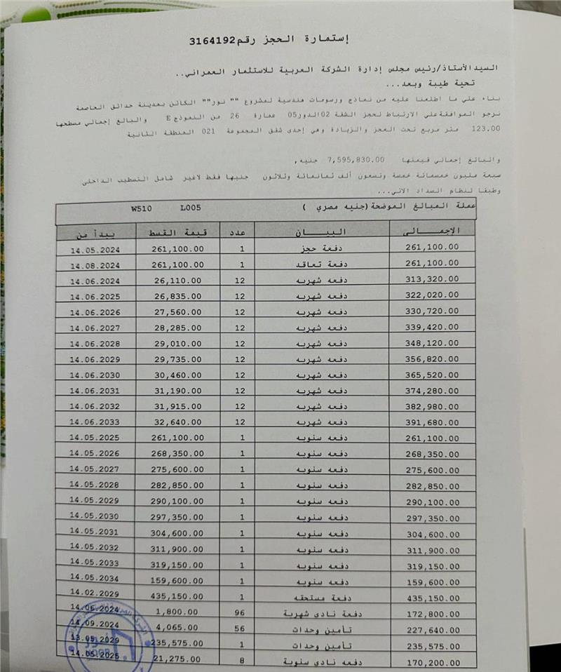 شقة فى مشروع نور - حدائق العاصمة الادارية 123 م2 قبلى للبيع تقسيط كود 52881 - صورة 1