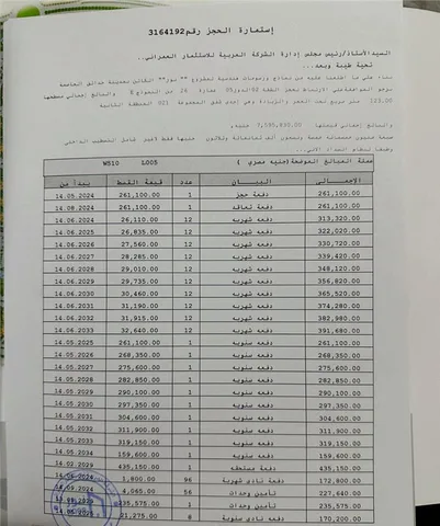 شقة فى مشروع نور - حدائق العاصمة الادارية 123 م2 قبلى للبيع تقسيط كود 52881