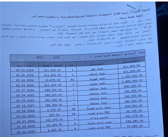 شقة فى مدينتى 65 م2 بحرى للبيع تقسيط كود 52960