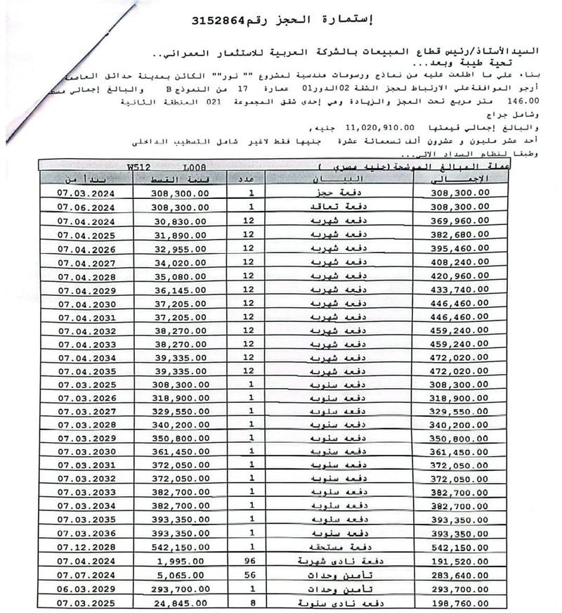 شقة فى مشروع نور - حدائق العاصمة الادارية 146 م2 بحري وشرقي للبيع تقسيط كود 54146 - صورة 1
