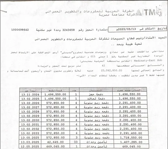 محل تجارى فى مدينتى 42 م2 للبيع تقسيط كود 54903