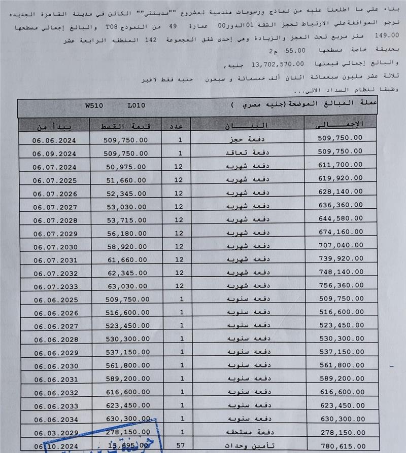 شقة فى مدينتى 149 م2 بحري وشرقي للبيع تقسيط كود 53987 - صورة 1
