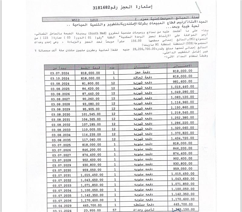 شالية فى ساوث ميد 156 م2 بحرى للبيع تقسيط كود 52020 - صورة 1