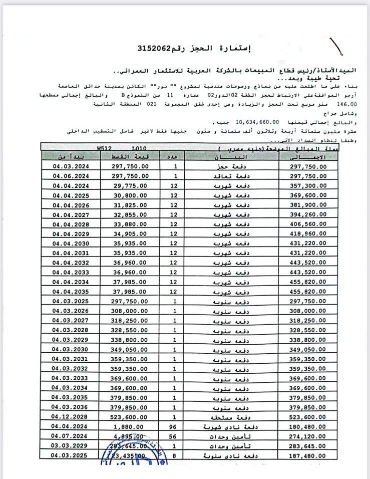 شقة فى مشروع نور - حدائق العاصمة الادارية 146 م2 بحري وشرقي للبيع تقسيط كود 54445 - صورة 1