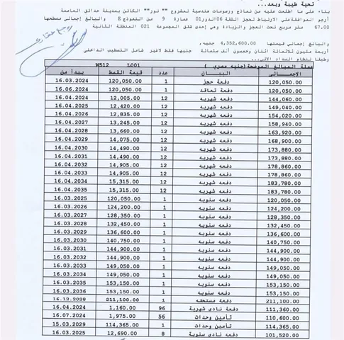 شقة فى مشروع نور - حدائق العاصمة الادارية 67 م2 شرقي وقبلي للبيع تقسيط كود 50405
