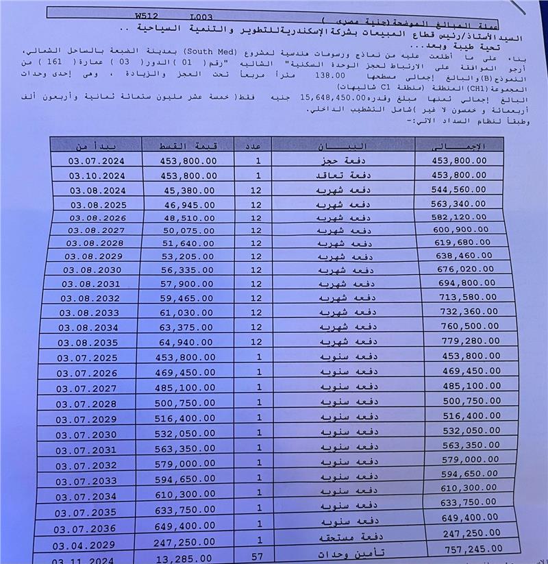 شالية فى ساوث ميد 138 م2 بحرى للبيع تقسيط كود 52393 - صورة 1