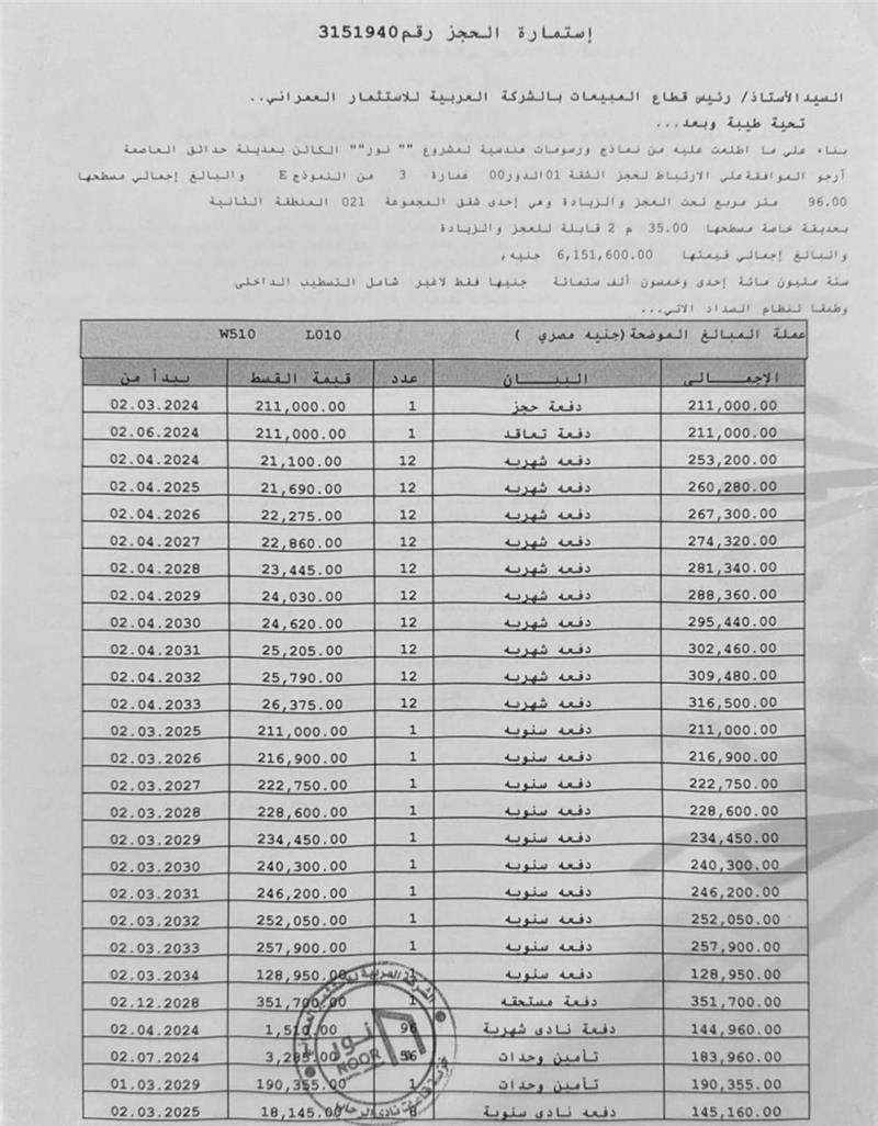 شقة فى مشروع نور - حدائق العاصمة الادارية 96 م2 شرقي وقبلي للبيع تقسيط كود 53769 - صورة 1