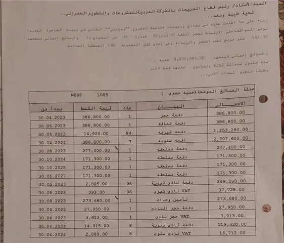 شقة فى مدينتى 142 م2 بحرى للبيع تقسيط كود 54751