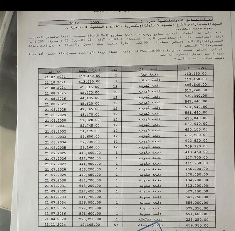 شالية فى ساوث ميد 122 م2 بحرى للبيع تقسيط كود 52327 - صورة 1