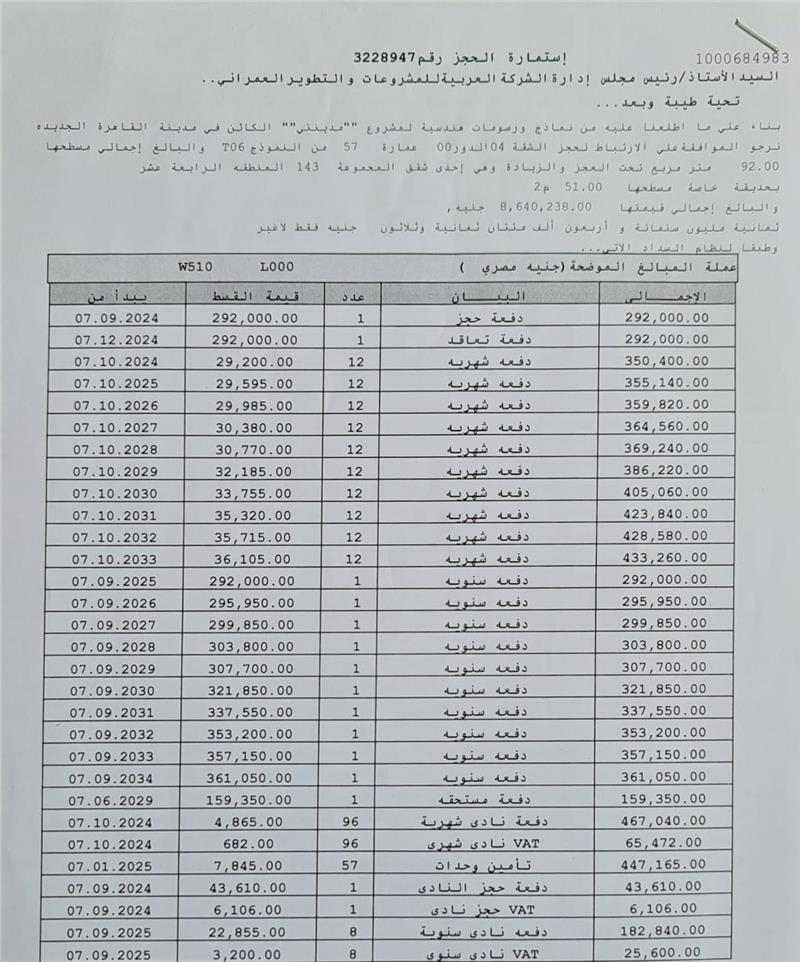 شقة فى مدينتى 92 م2 قبلى للبيع تقسيط كود 55523 - صورة 1
