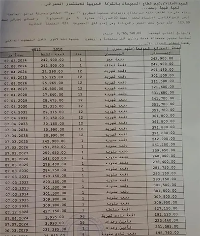 شقة فى مشروع نور - حدائق العاصمة الادارية 123 م2 قبلى للبيع تقسيط كود 51036