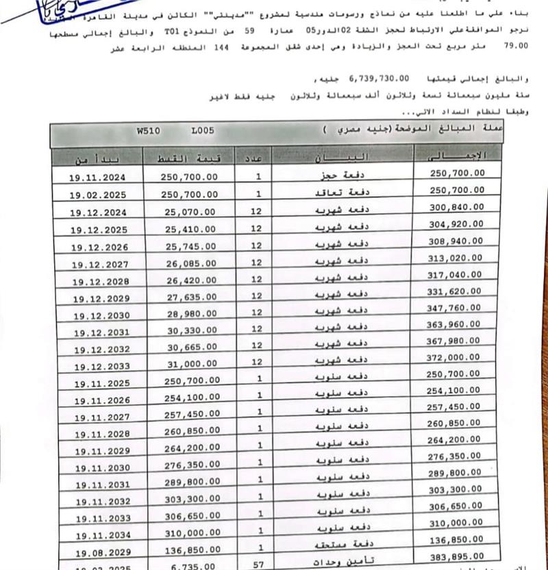 شقة فى مدينتى 79 م2 بحرى للبيع تقسيط كود 53464 - صورة 1