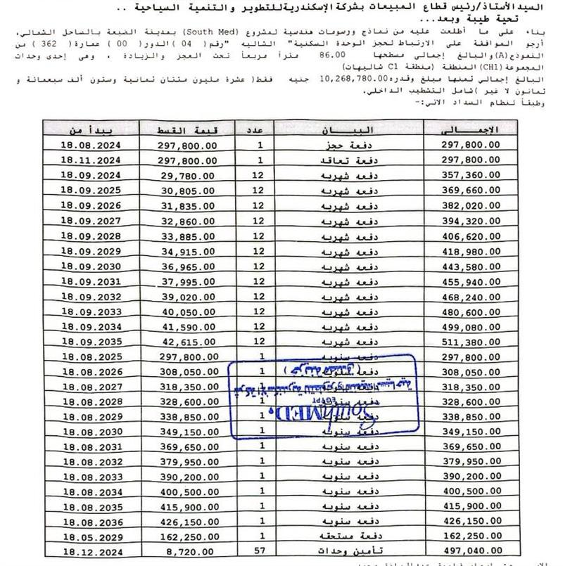 شالية فى ساوث ميد 86 م2 بحرى للبيع تقسيط كود 52956 - صورة 1