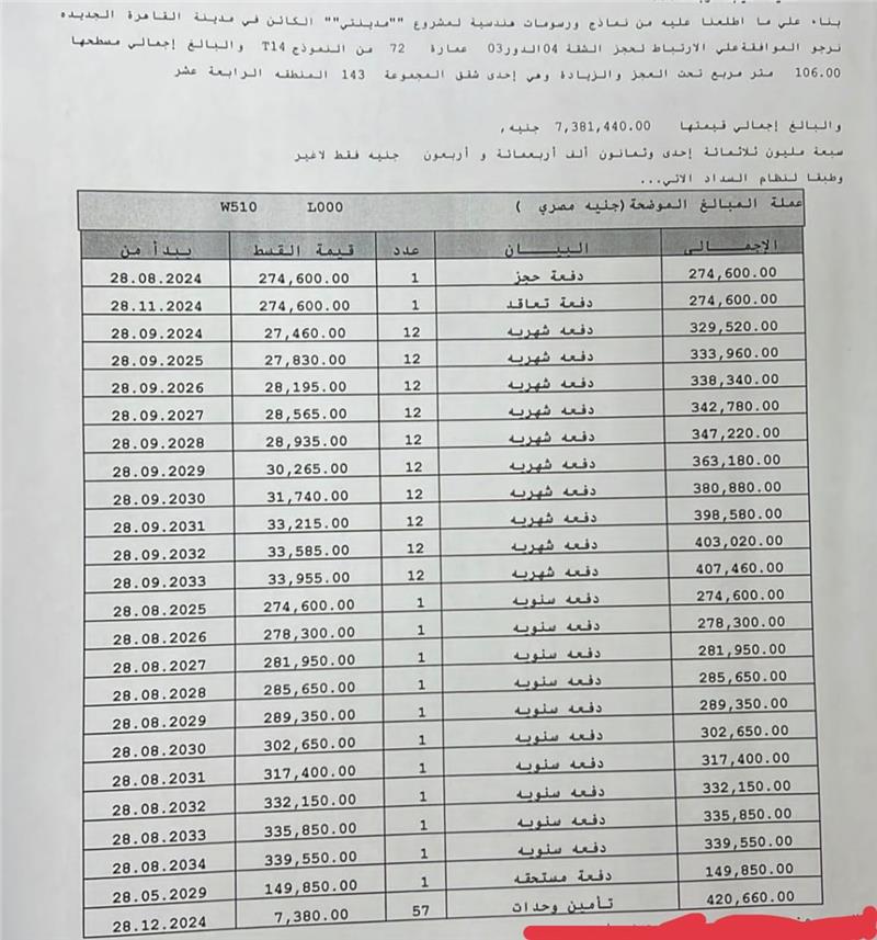 شقة فى مدينتى 106 م2 بحرى للبيع تقسيط كود 54291 - صورة 1