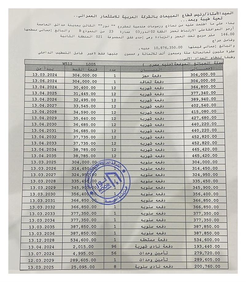 شقة فى مشروع نور - حدائق العاصمة الادارية 146 م2 شرقى للبيع تقسيط كود 52751 - صورة 1