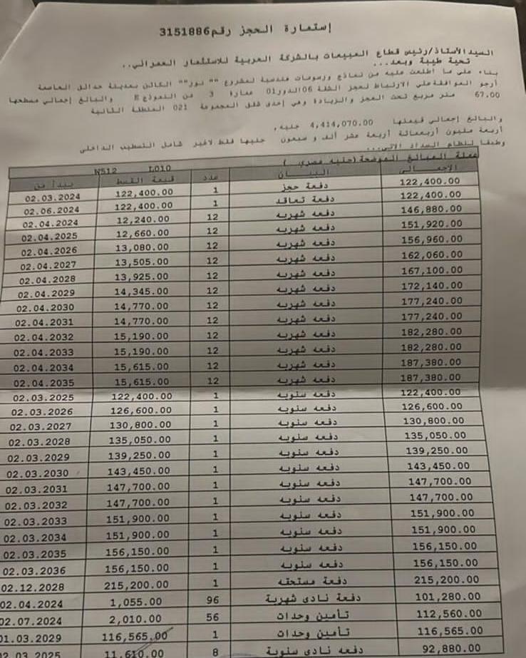 شقة فى مشروع نور - حدائق العاصمة الادارية 67 م2 قبلى للبيع تقسيط كود 53277 - صورة 1