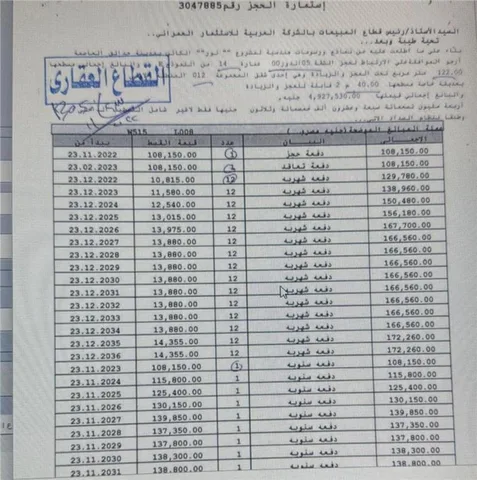 شقة فى مشروع نور - حدائق العاصمة الادارية 122 م2 بحرى للبيع تقسيط كود 55505
