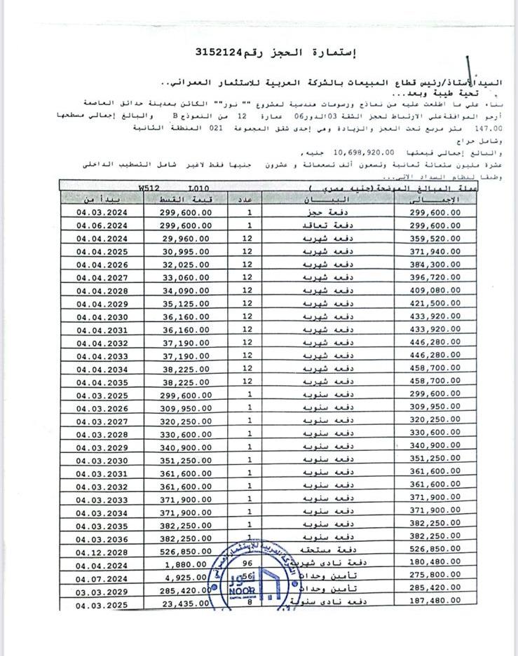شقة فى مشروع نور - حدائق العاصمة الادارية 147 م2 بحري وشرقي للبيع تقسيط كود 54446 - صورة 1