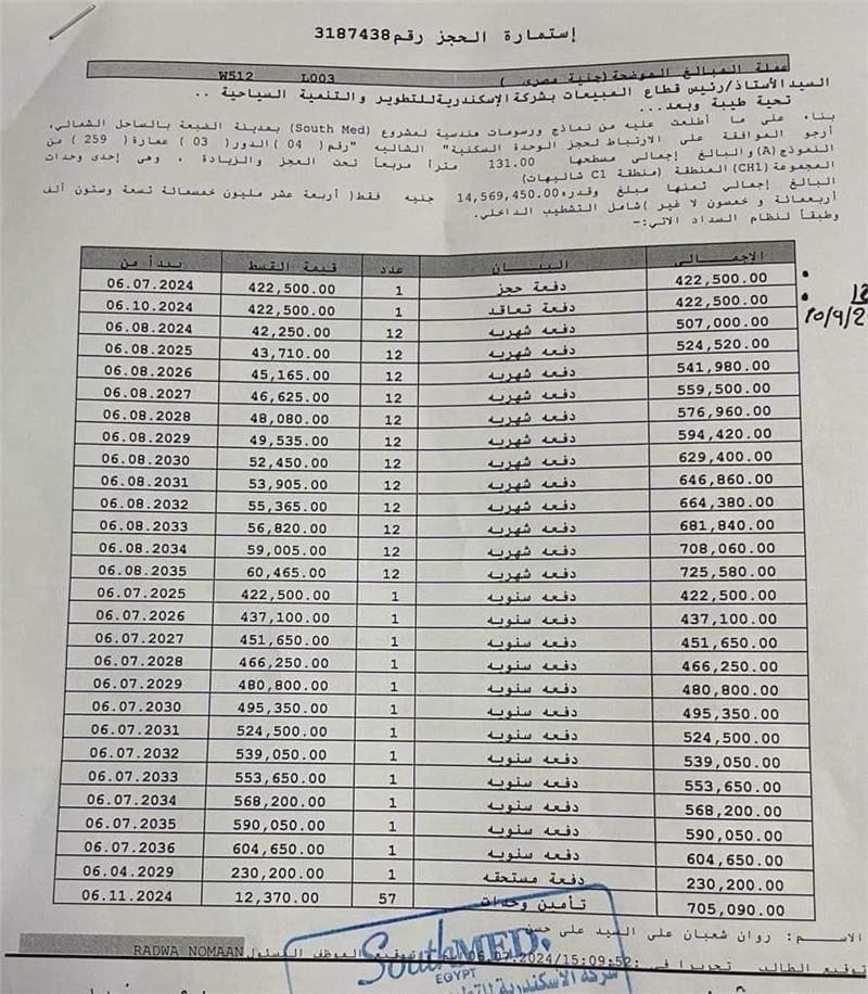 شالية فى ساوث ميد 131 م2 بحرى للبيع تقسيط كود 53052 - صورة 1