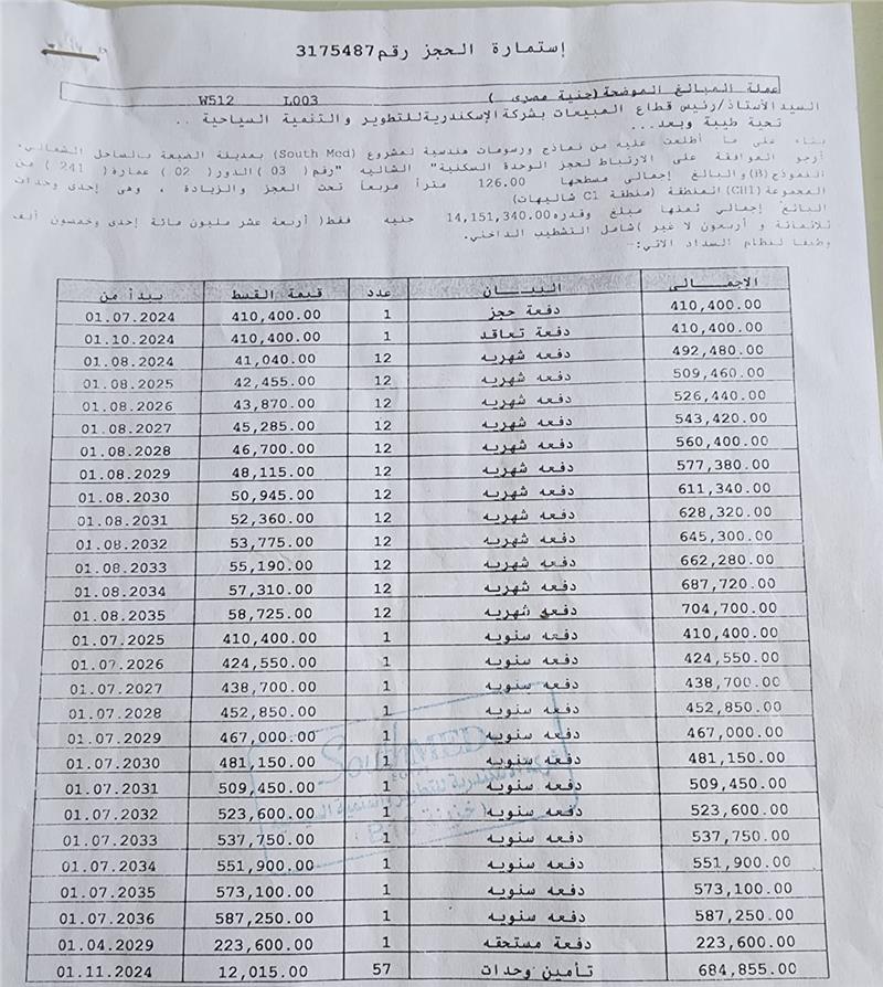 شالية فى ساوث ميد 126 م2 للبيع تقسيط كود 52802 - صورة 1