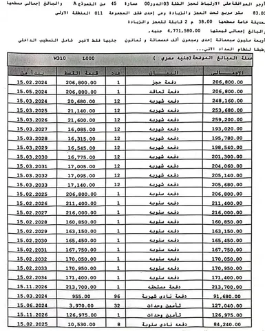 شقة فى مشروع نور - حدائق العاصمة الادارية 83 م2 غربى للبيع تقسيط كود 55497