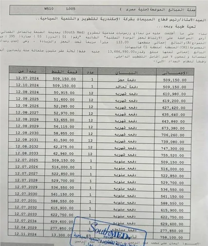 شالية فى ساوث ميد 133 م2 بحرى للبيع تقسيط كود 52414