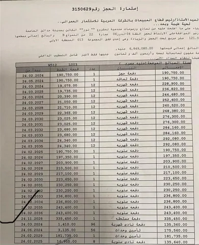 شقة فى مشروع نور - حدائق العاصمة الادارية 121 م2 غربي وقبلي للبيع تقسيط كود 53425