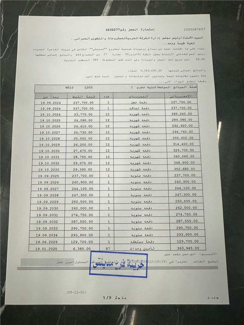 شقة فى مدينتى 69 م2 شرقى للبيع تقسيط كود 55114 - صورة 1
