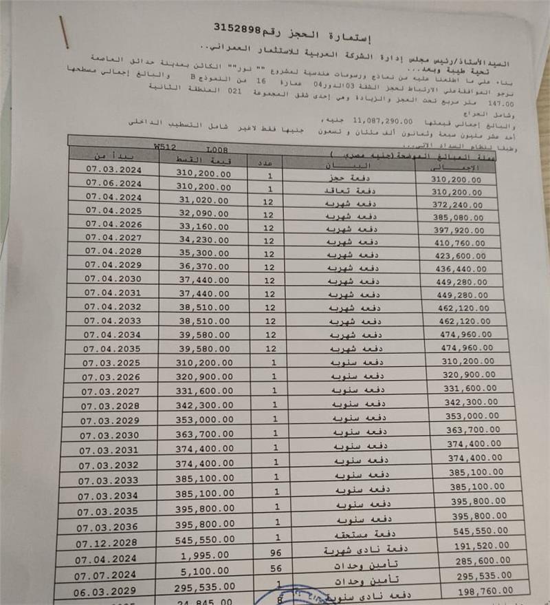 شقة فى مشروع نور - حدائق العاصمة الادارية 147 م2 بحرى للبيع تقسيط كود 52497 - صورة 1