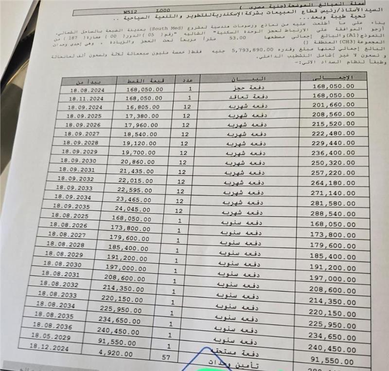 شالية فى ساوث ميد 53 م2 بحرى للبيع تقسيط كود 52430 - صورة 1