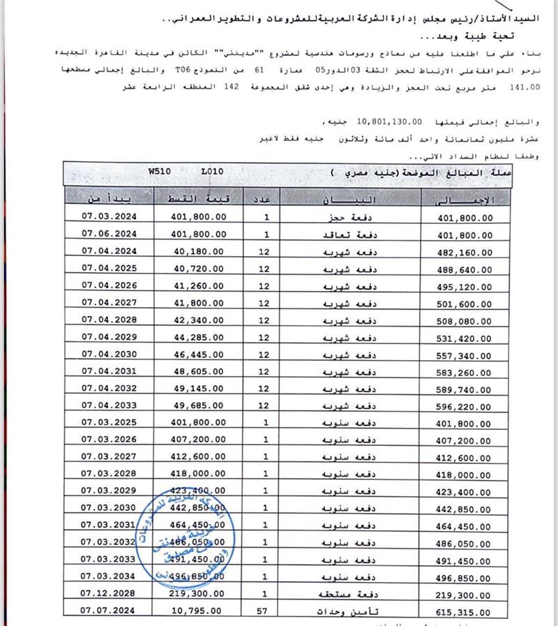 شقة فى مدينتى 141 م2 بحرى للبيع تقسيط كود 52903 - صورة 1