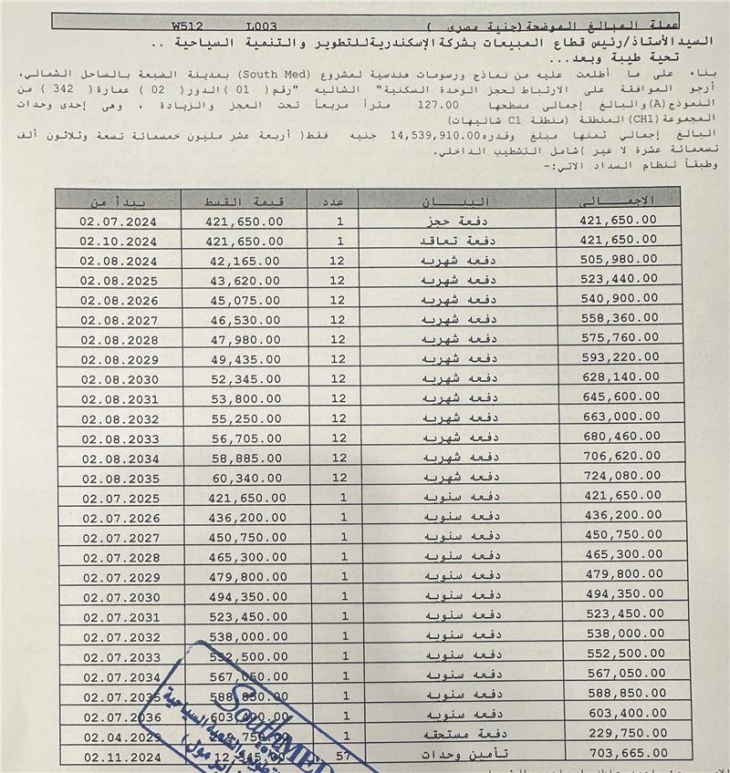 شالية فى الساحل الشمالى 127 م2 بحرى للبيع تقسيط كود 52042 - صورة 1