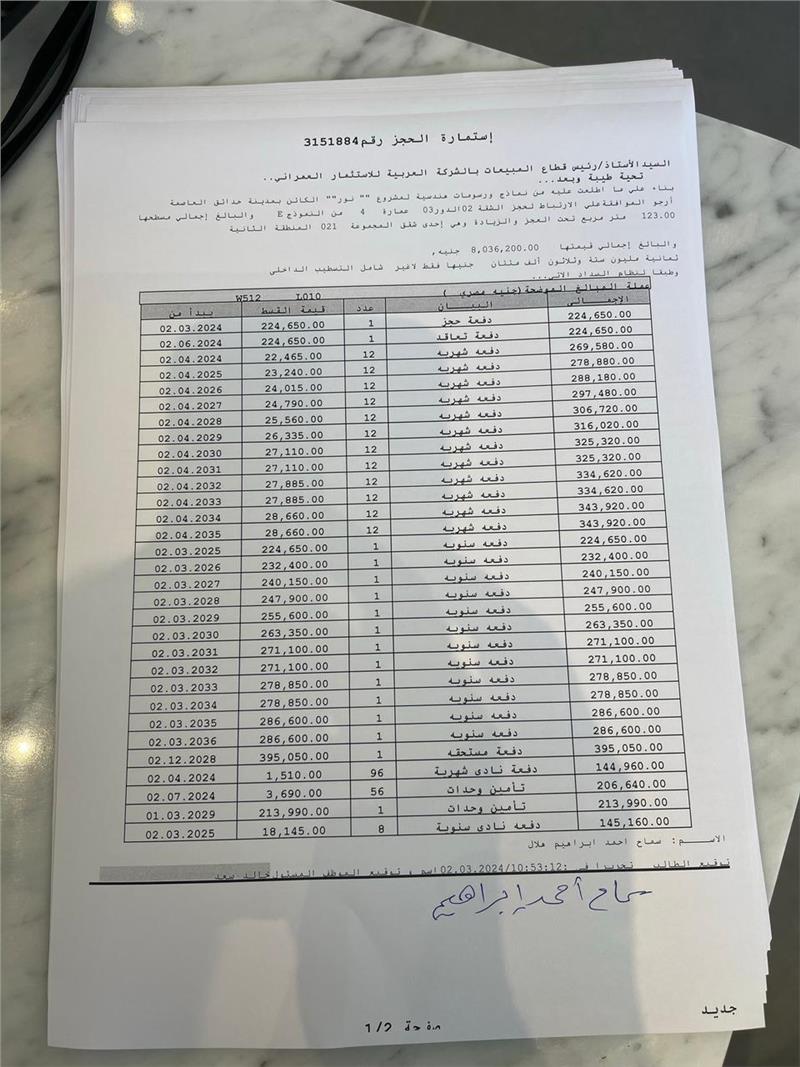 شقة فى مشروع نور - حدائق العاصمة الادارية 123 م2 بحرى للبيع تقسيط كود 51485 - صورة 1