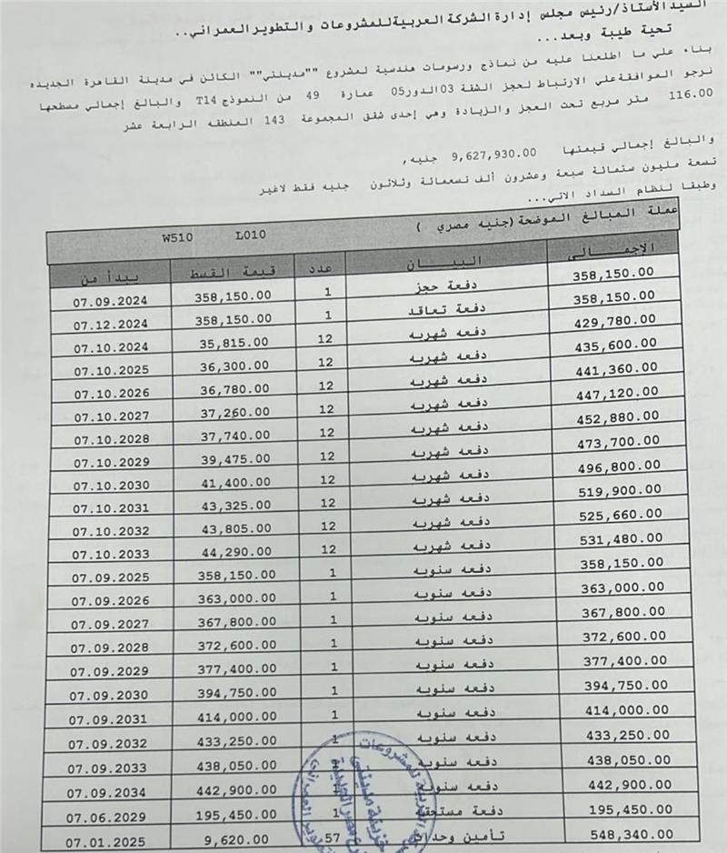 شقة فى مدينتى 116 م2 قبلى للبيع تقسيط كود 54817 - صورة 1