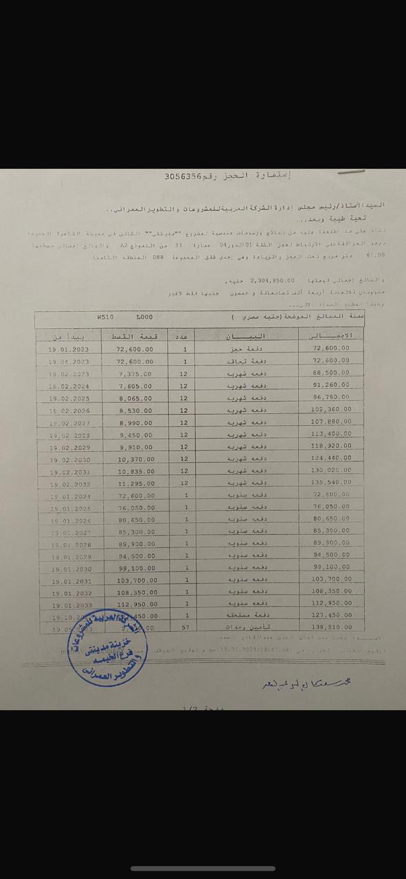 شقة فى مدينتى 61 م2 شرقى للبيع تقسيط كود 54133 - صورة 1