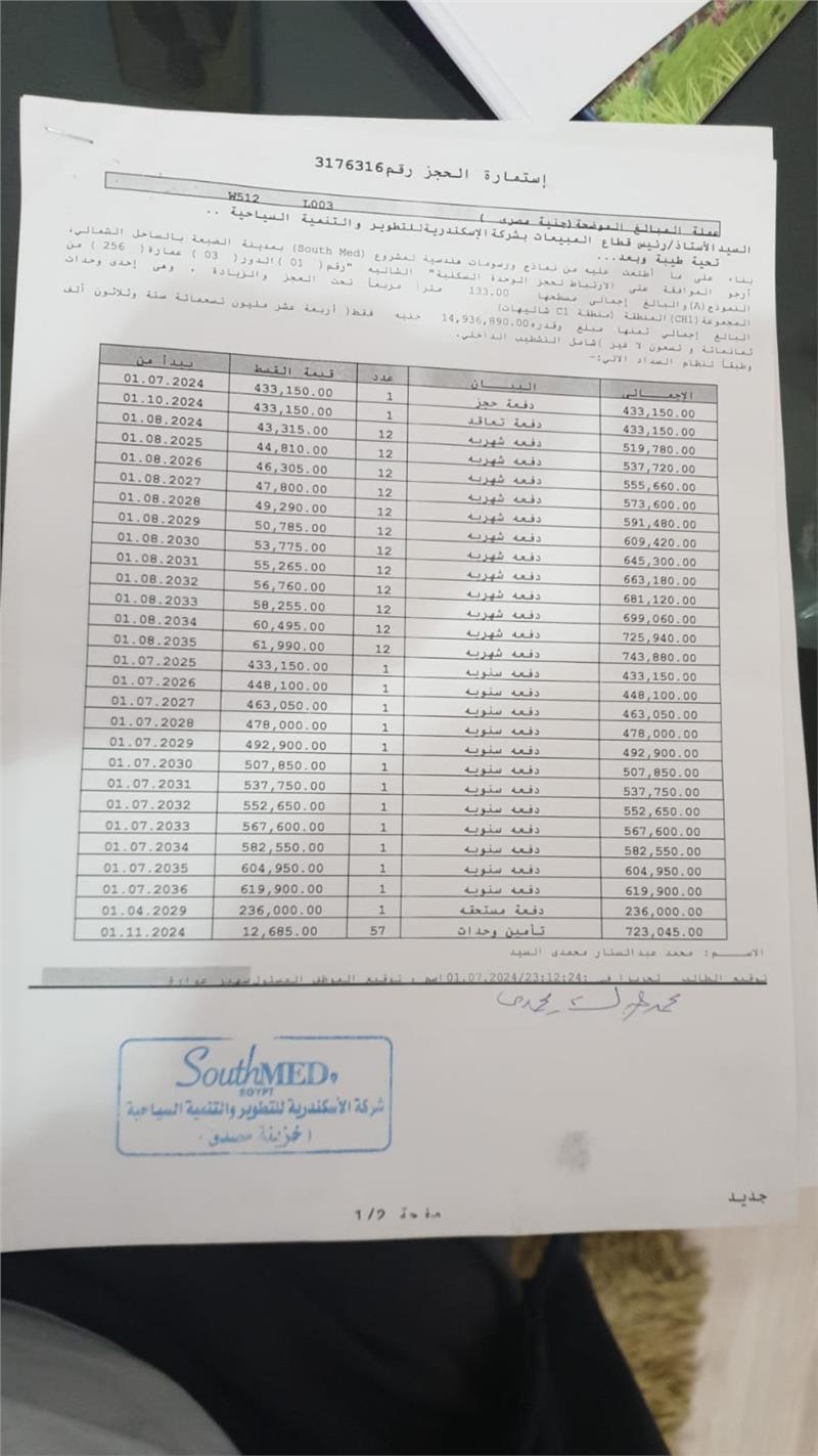 شالية فى ساوث ميد 133 م2 بحرى للبيع تقسيط كود 54610 - صورة 1