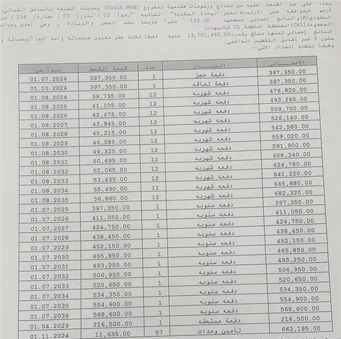 شالية فى ساوث ميد 122 م2 بحرى للبيع تقسيط كود 52974