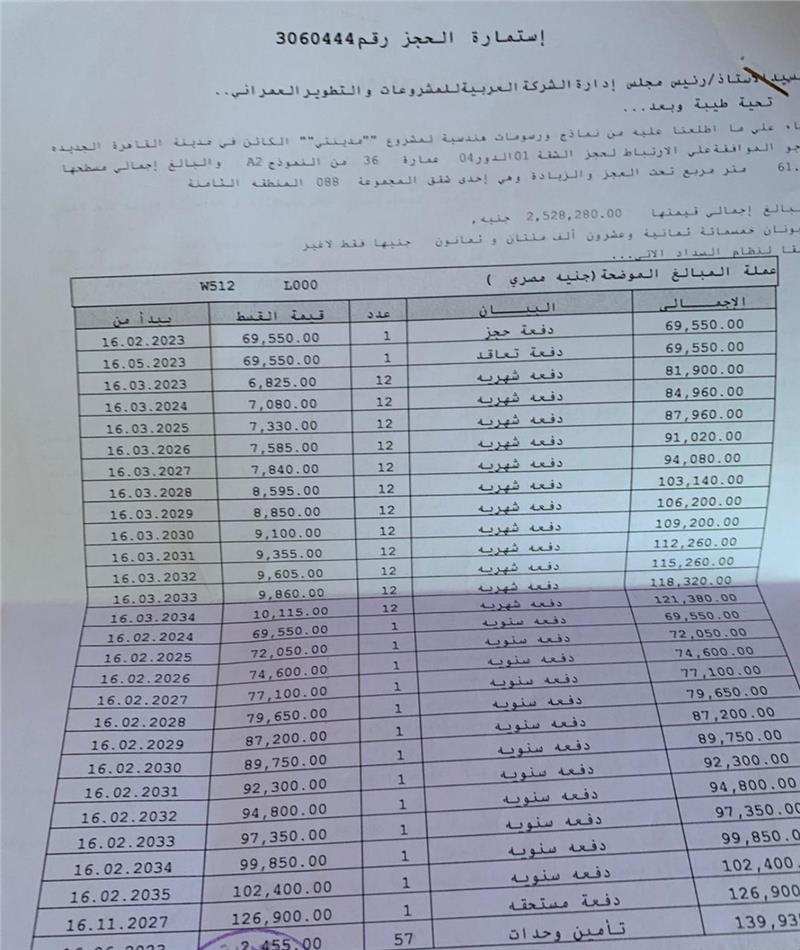 شقة فى مدينتى 61 م2 قبلى للبيع تقسيط كود 52342 - صورة 1