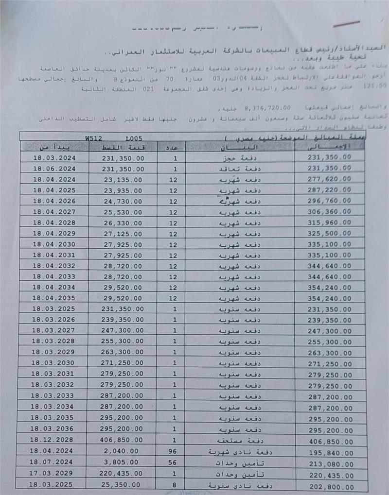 شقة فى مشروع نور - حدائق العاصمة الادارية 121 م2 بحرى للبيع تقسيط كود 51517 - صورة 1