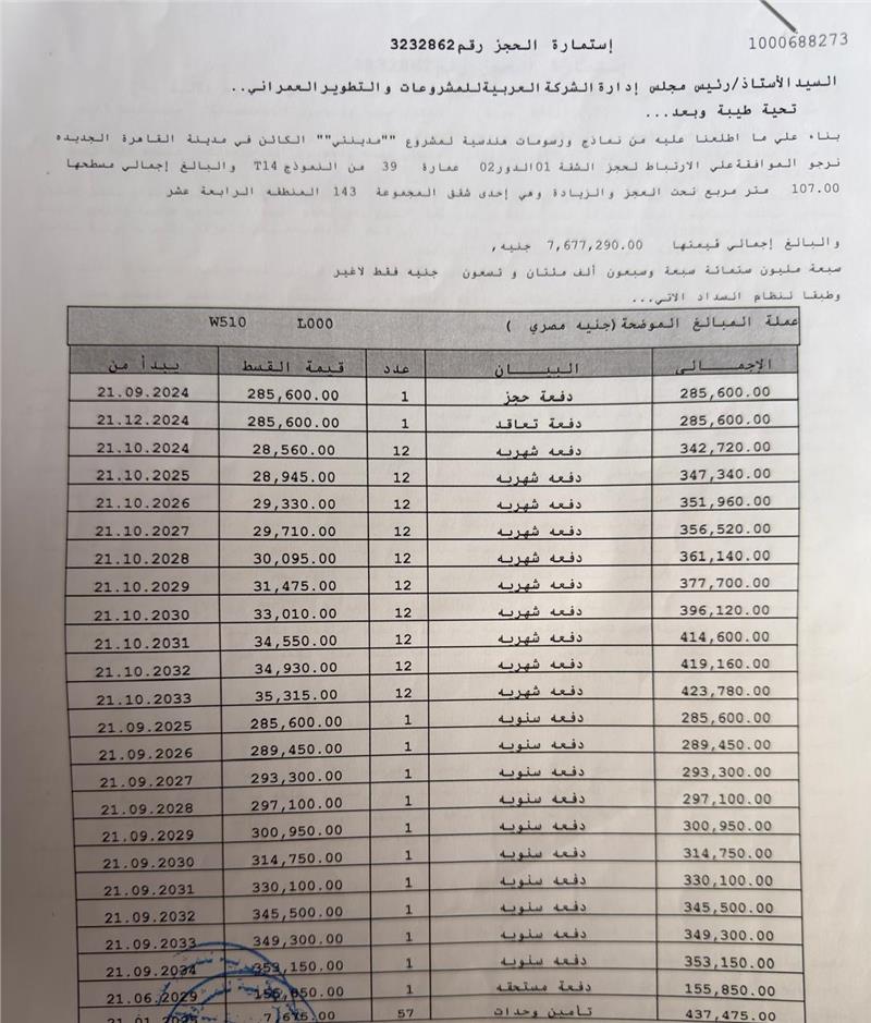 شقة فى مدينتى 107 م2 شرقى للبيع تقسيط كود 55664 - صورة 1