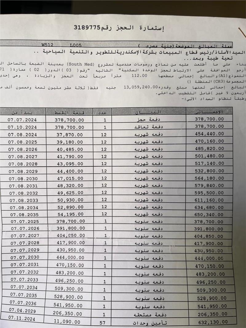 شالية فى ساوث ميد 112 م2 بحري وغربي للبيع تقسيط كود 52661 - صورة 1