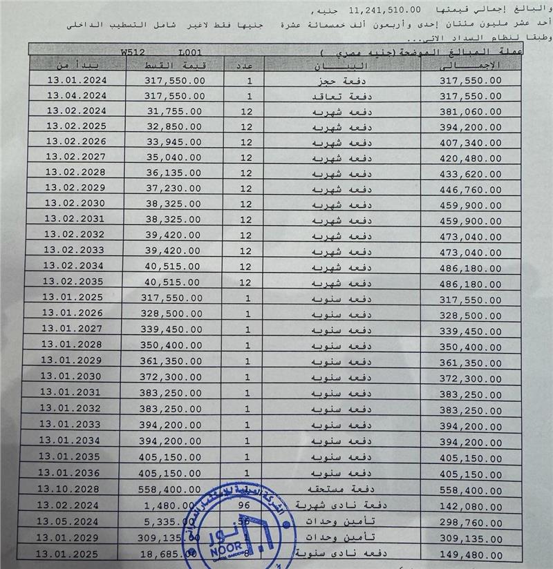 شقة فى مشروع نور - حدائق العاصمة الادارية 223 م2 بحري وشرقي للبيع تقسيط كود 52998 - صورة 1