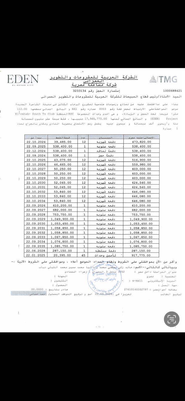 شقة فى مدينة الرحاب 112 م2 بحرى للبيع تقسيط كود 54390 - صورة 1