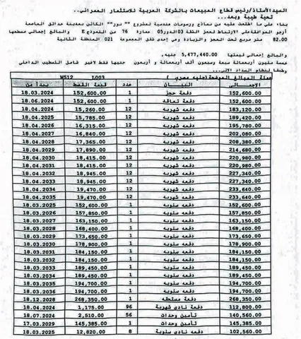 شقة فى مشروع نور - حدائق العاصمة الادارية 82 م2 غربى للبيع تقسيط كود 52979