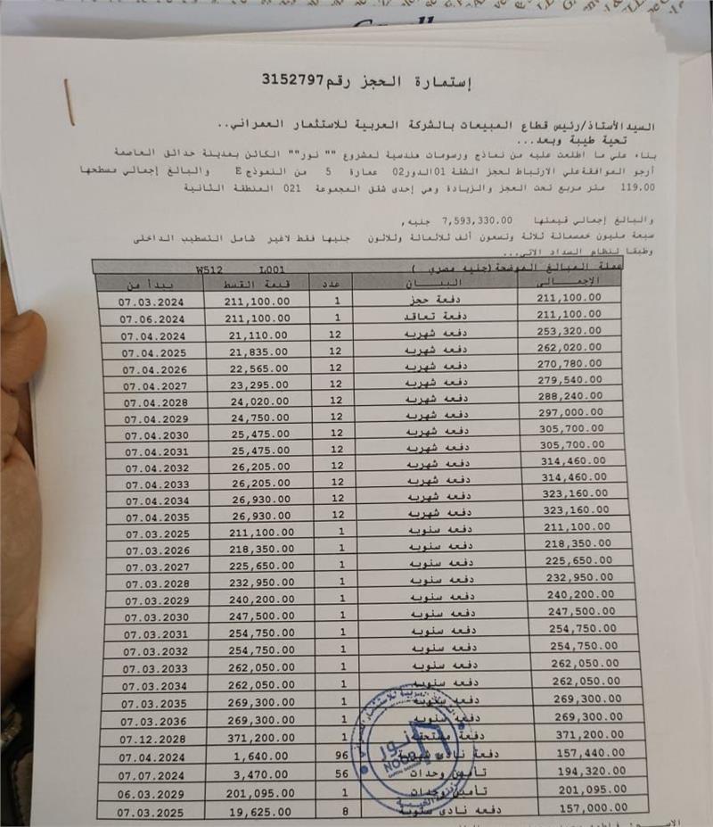 شقة فى مشروع نور - حدائق العاصمة الادارية 119 م2 بحري وغربي للبيع تقسيط كود 52498 - صورة 1