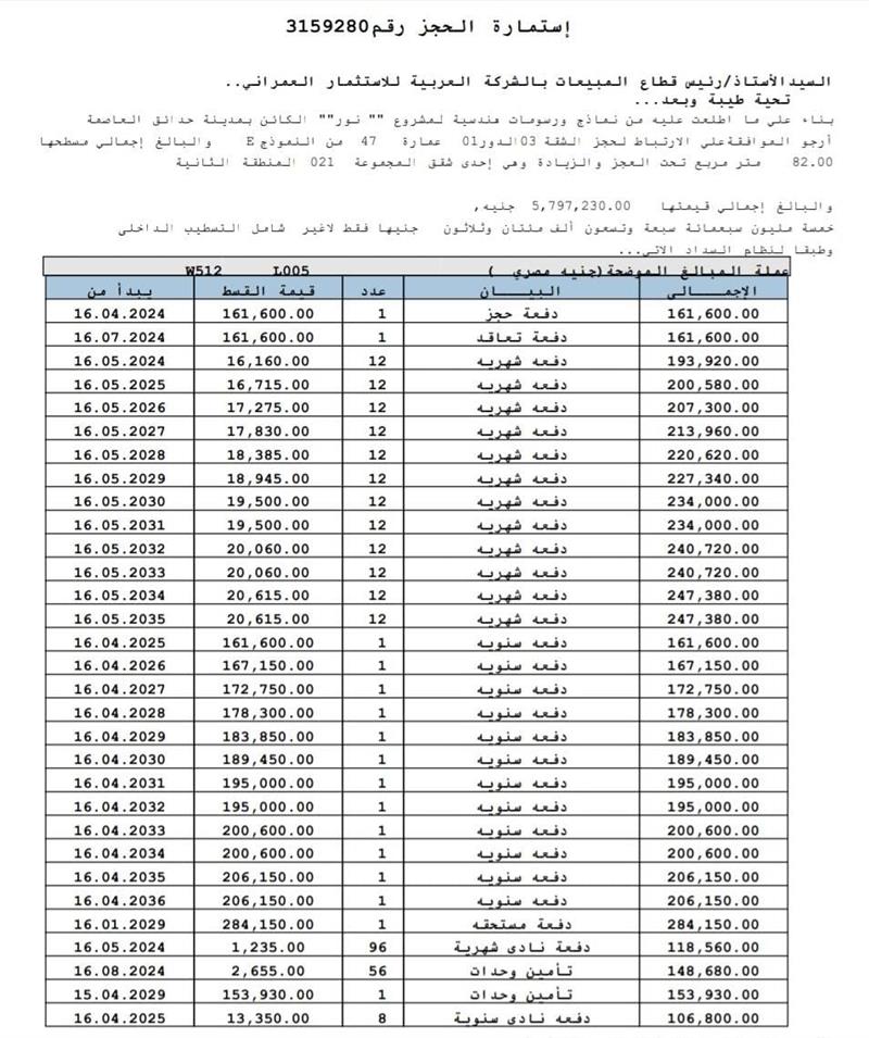 شقة فى مشروع نور - حدائق العاصمة الادارية 82 م2 بحري وغربي للبيع تقسيط كود 52558 - صورة 1