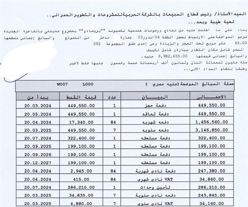 شقة فى مدينتى 65 م2 بحرى للبيع تقسيط كود 52401 - صورة 1